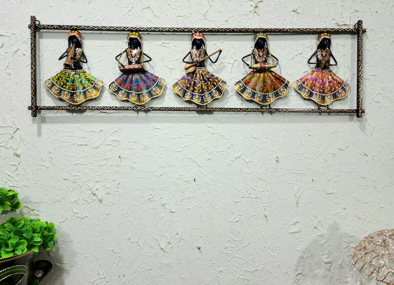 Decorative 5 lady fram Multicolour Iron Wall Art
