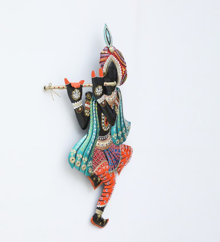 Decorative Krishna Panting Multicolour Iron Wall Art