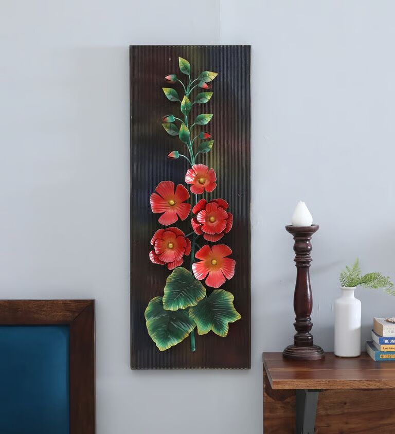 Decorative Wooden Flower Multicolour Metal Wall Art