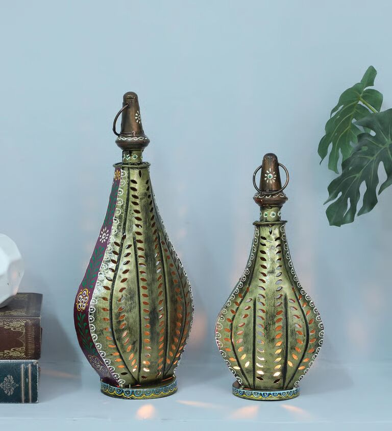 Decorative Laltin Set of 2 Multicolour Metal Hanging Tea Light Holder