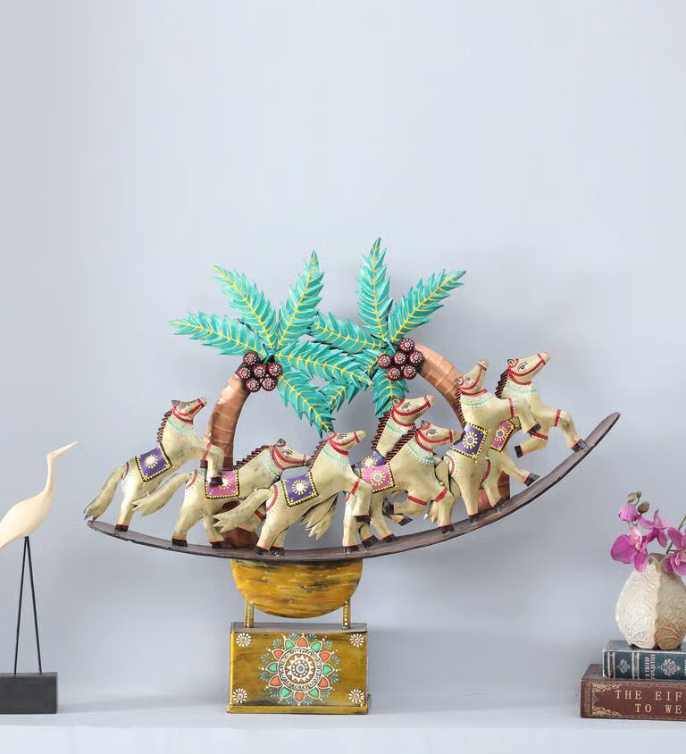 Running Horse Multicolour Iron Figurine