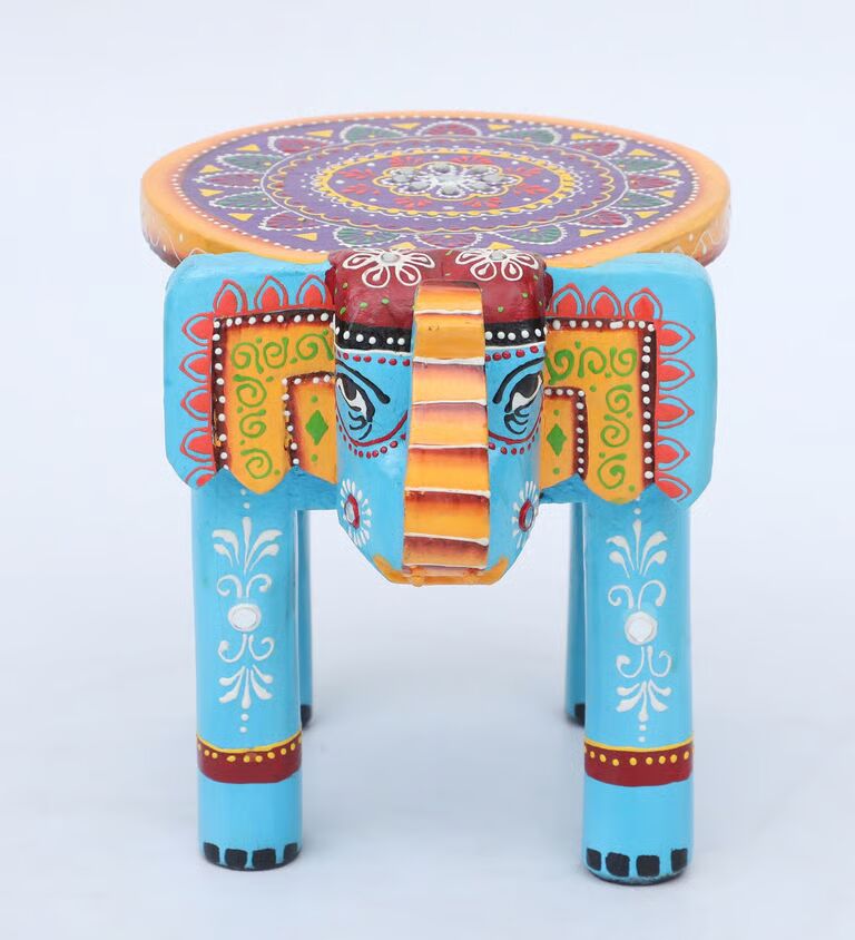 Elephant Multicolour Solid Wood Chowkies