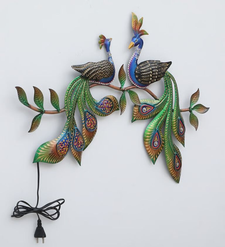 2 Peacock Multicolour Iron Wall Art