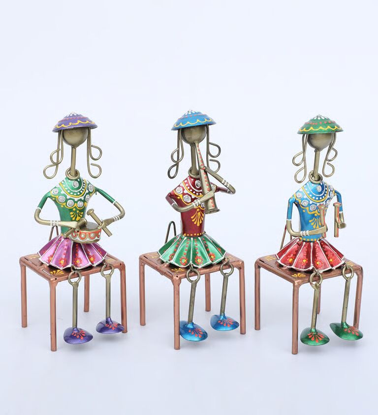 Lady Hanging Set Of 3 Bench Multicolour Iron Figurines