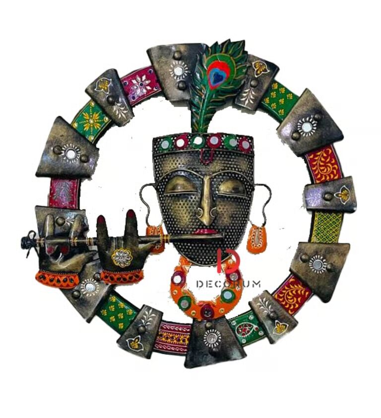 Multicolour Lord Krishna Iron Wall Art
