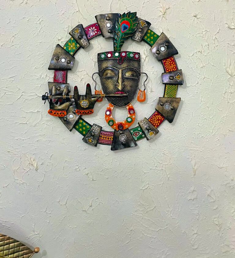Multicolour Lord Krishna Iron Wall Art