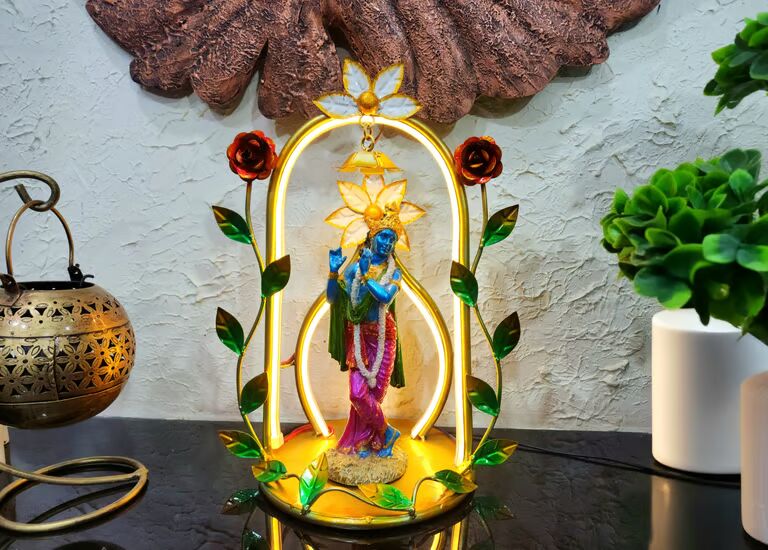 Decorative Krishna Multicolour Metal Table Stand led