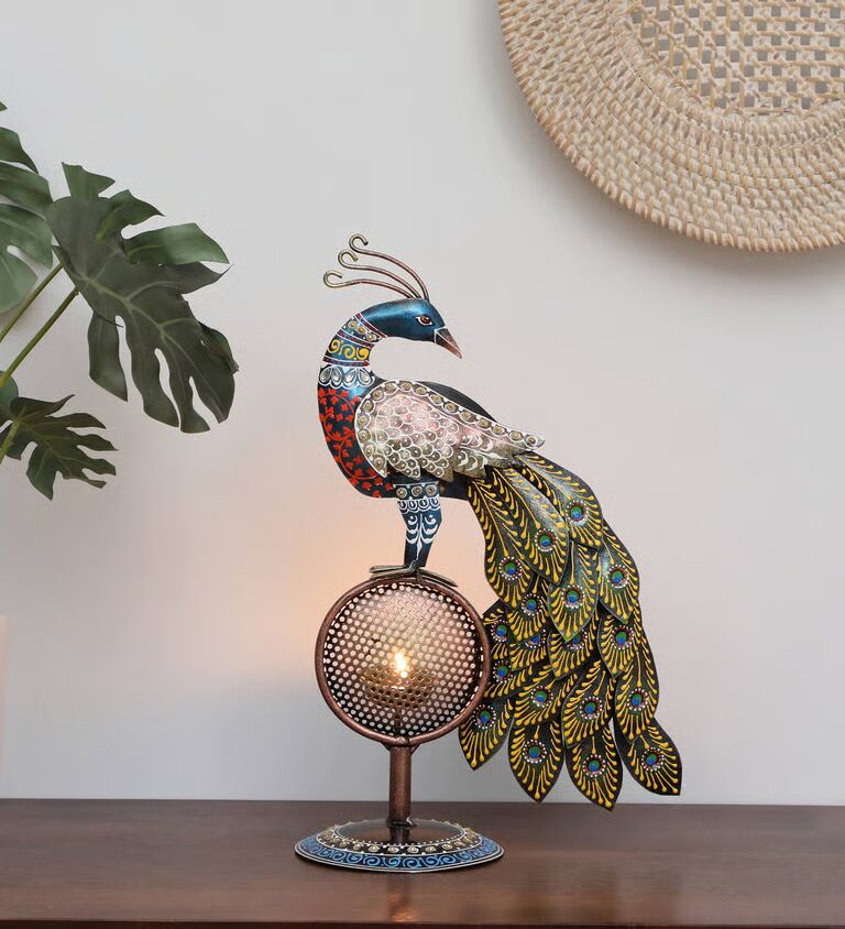 Peacock Multicolour Iron Tea Light Holder