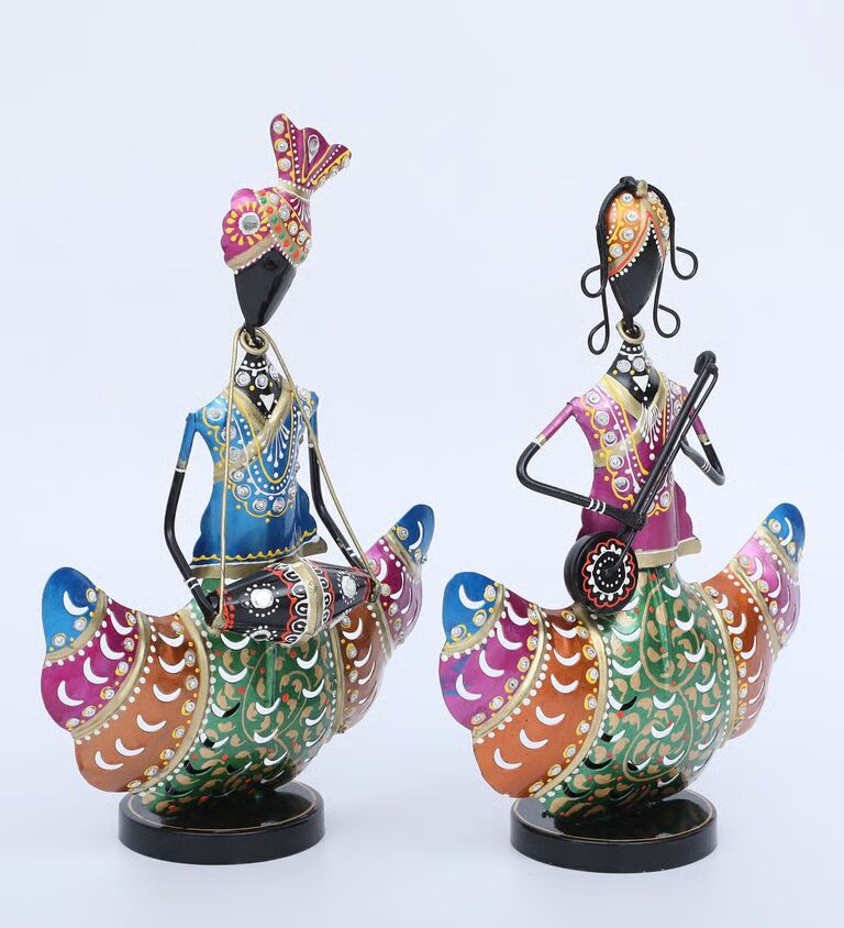 Decorative Doll Set Of 2 Multicolour Metal Table Tea Light Holder