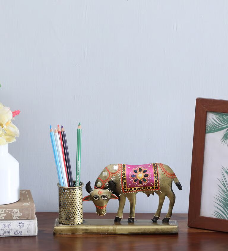 Cow Multicolour Metal Pen Stand