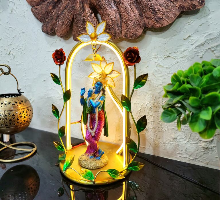 Decorative Krishna Multicolour Metal Table Stand led