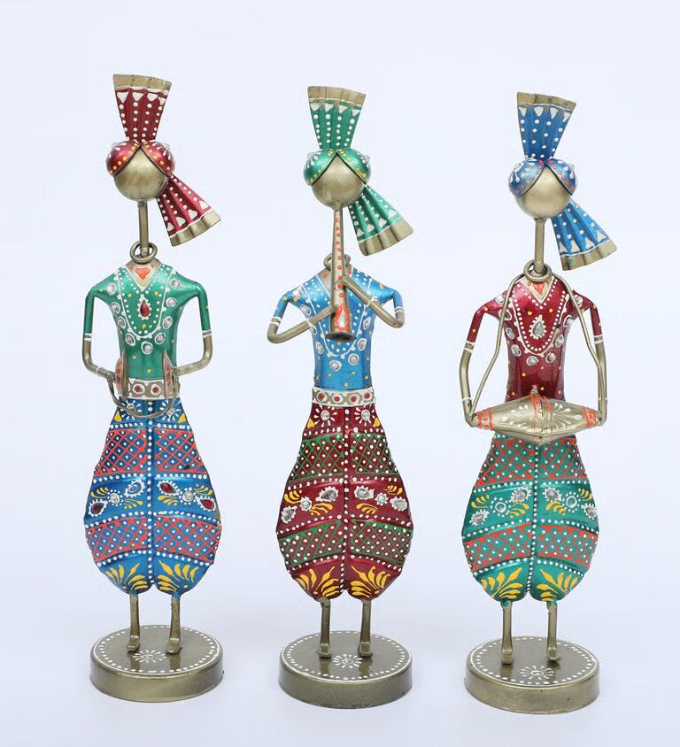 Punjabi Doll Set Of 3 Multicolour Iron Figurines