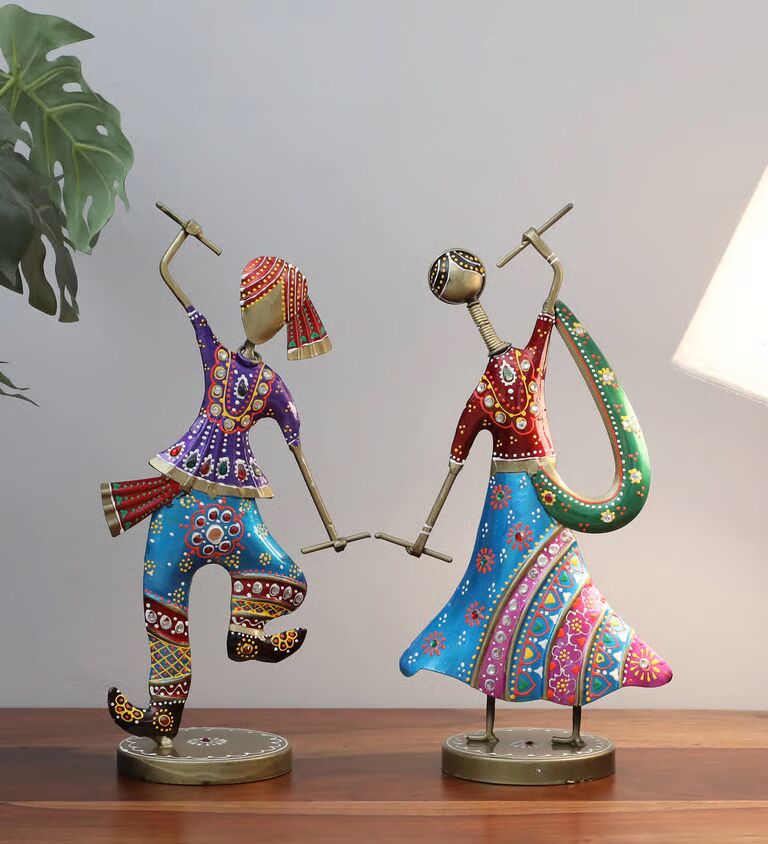 Dandiya Doll S/2 Multicolour Metal Figurines