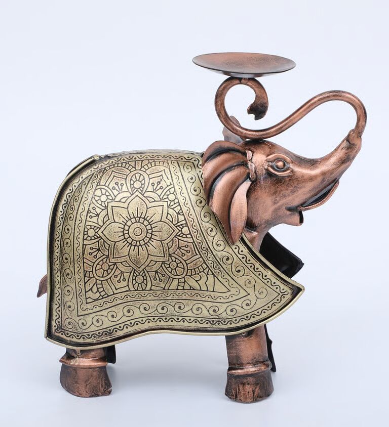 Decorative Elephant Multicolour Metal Table Tea Light Holder