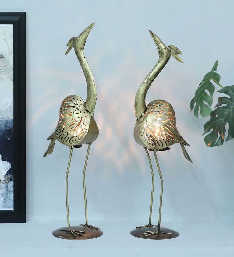 Decorative Duck Set Of 2 Multicolour Metal Table Tea Light Holder