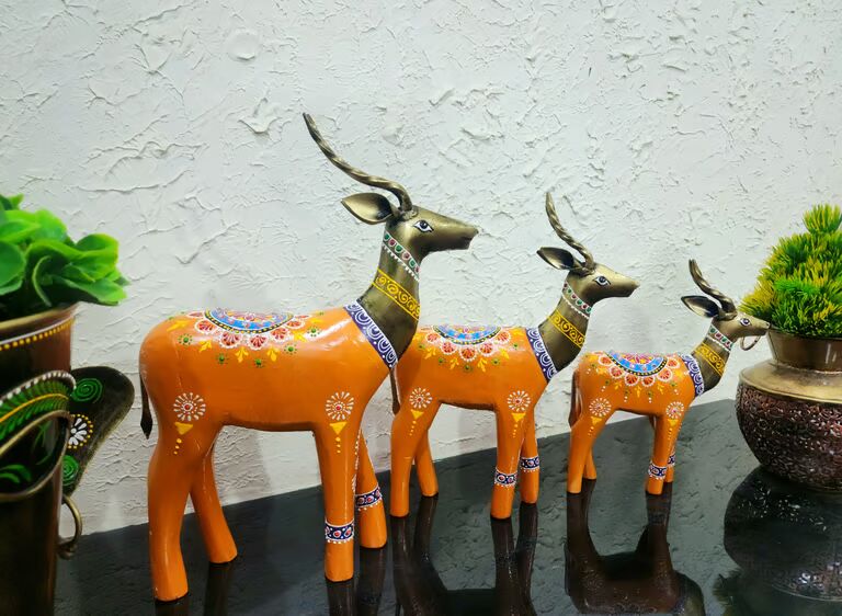 Decorative Multicolour Wooden deer s/3