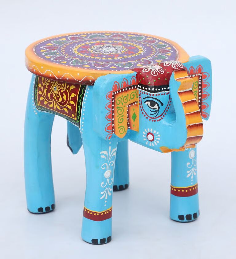 Elephant Multicolour Solid Wood Chowkies