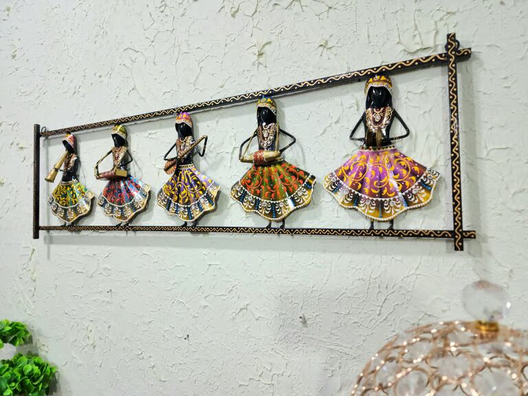 Decorative 5 lady fram Multicolour Iron Wall Art