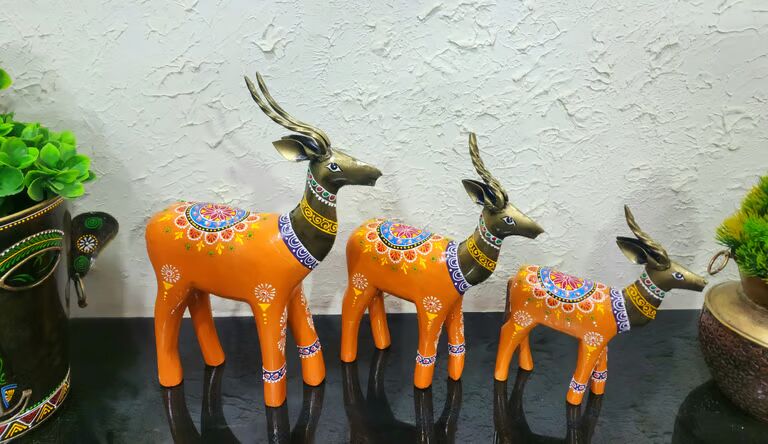 Decorative Multicolour Wooden deer s/3