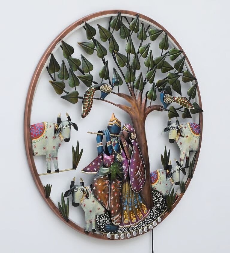 Radha Krishna Tree Multicolour Iron Wall Art