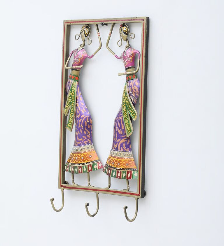 Decorative Dandiya Fram Multicolour Metal Wall Art