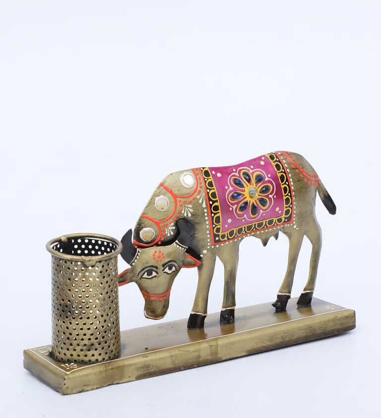 Cow Multicolour Metal Pen Stand