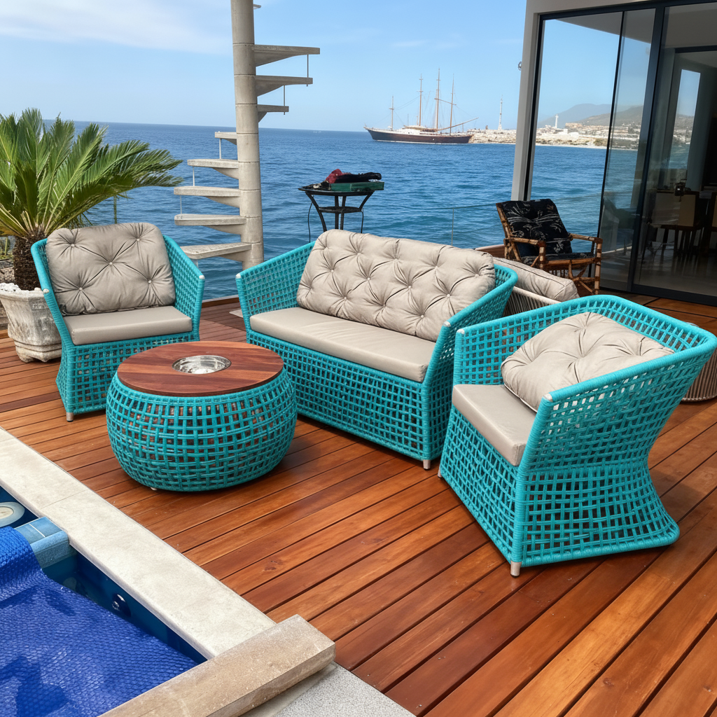 Conjunto de Sofá Corda Náutica - 1 Sofá + 2 Poltronas + Mesa centro