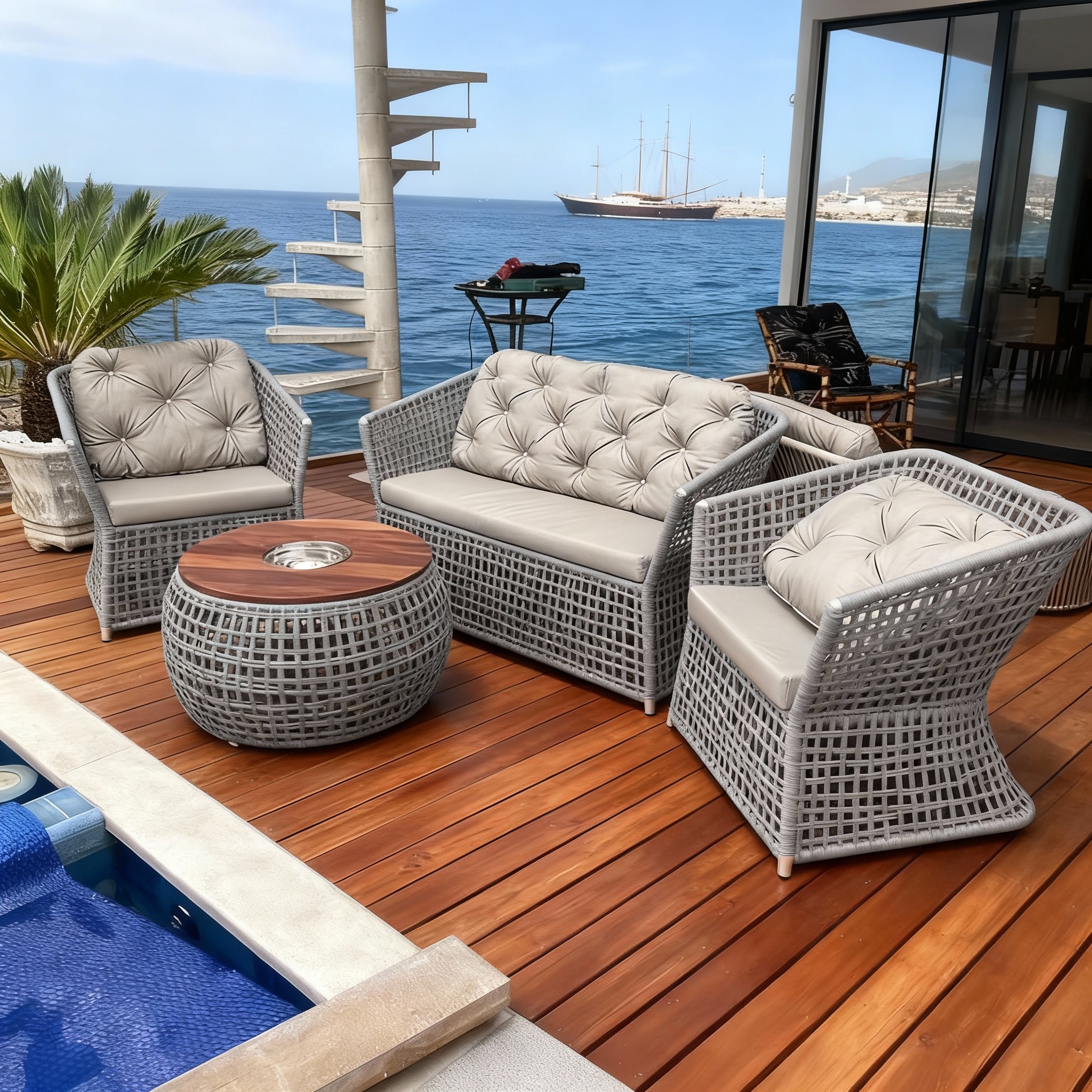 Conjunto de Sofá Corda Náutica - 1 Sofá + 2 Poltronas + Mesa centro