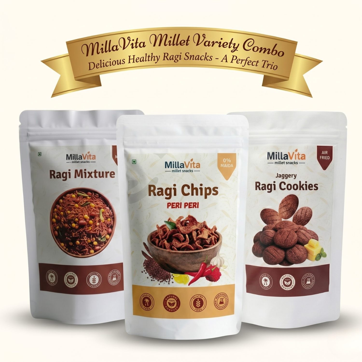Combo Pack - Ragi Chips (110g), Ragi Cookies (110g) & Ragi Mixture (110g)
