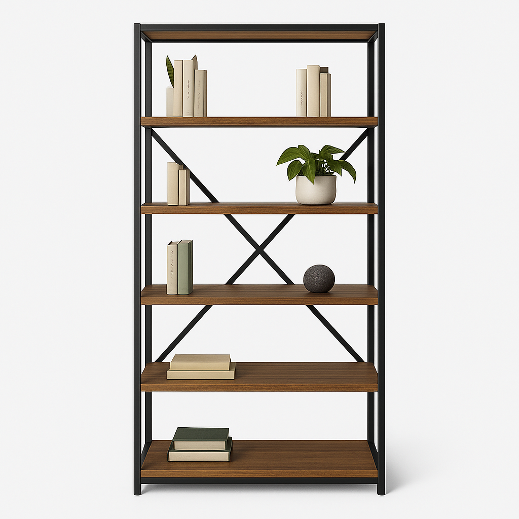 Estantería de madera y metal