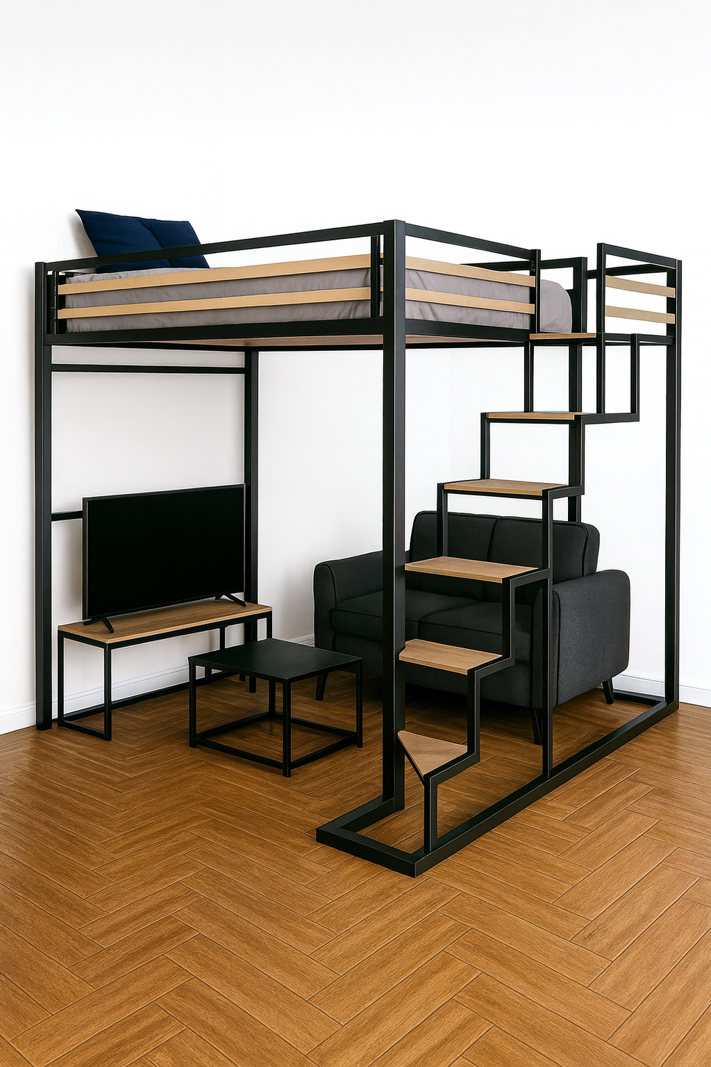 Cama loft con área de sala