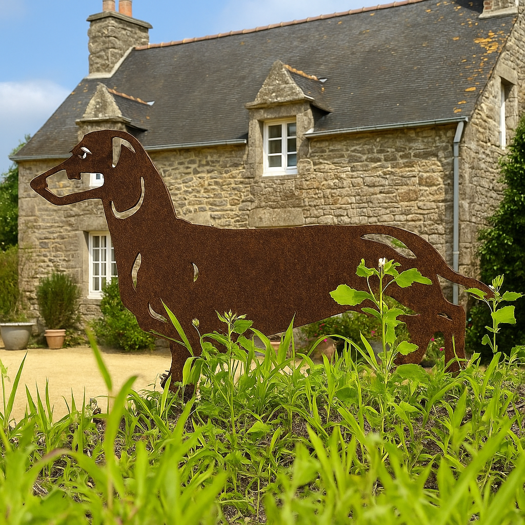 Teckel poil court - statue de jardin - 63x35