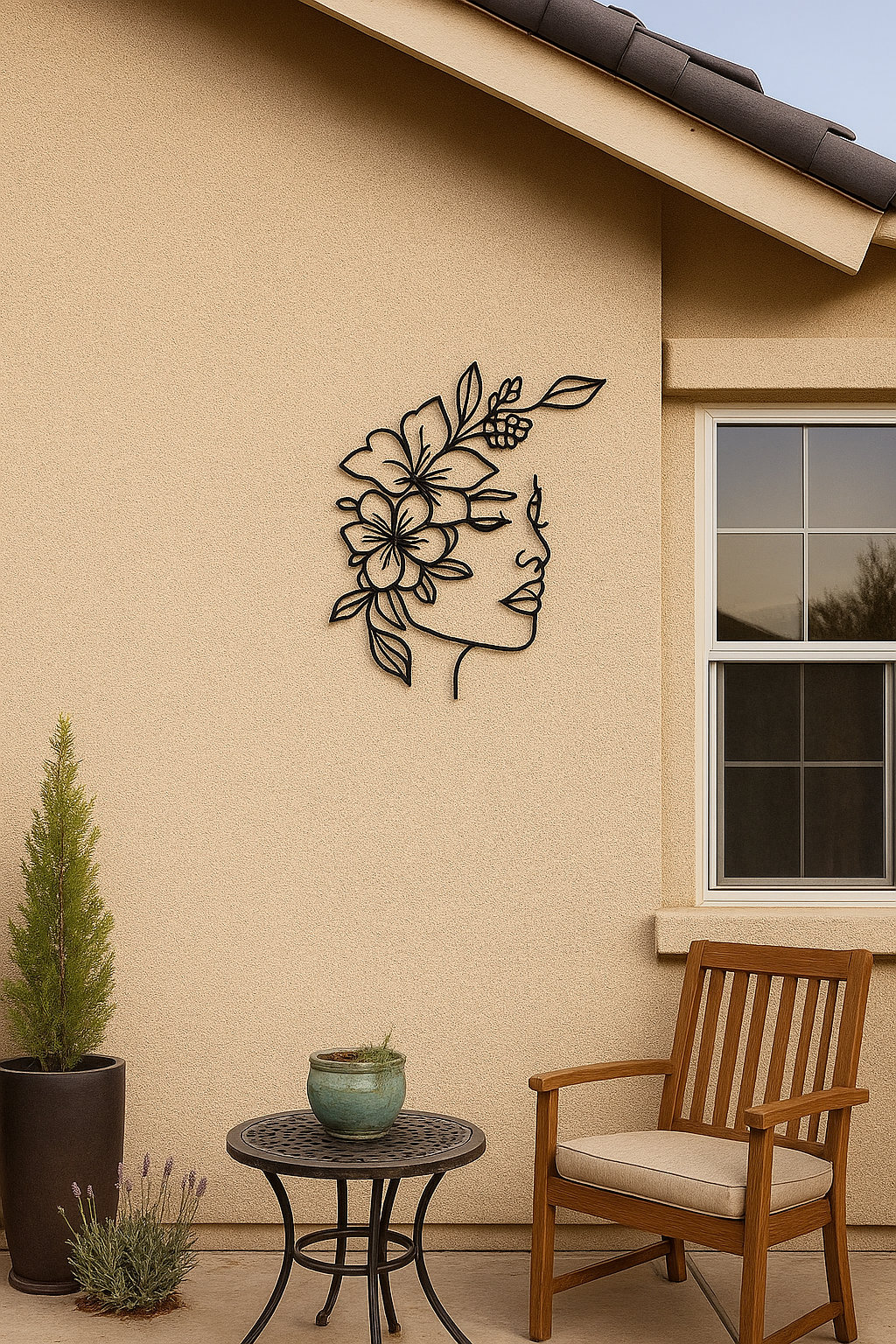 Décoration murale métal - Visage de femme fleuri