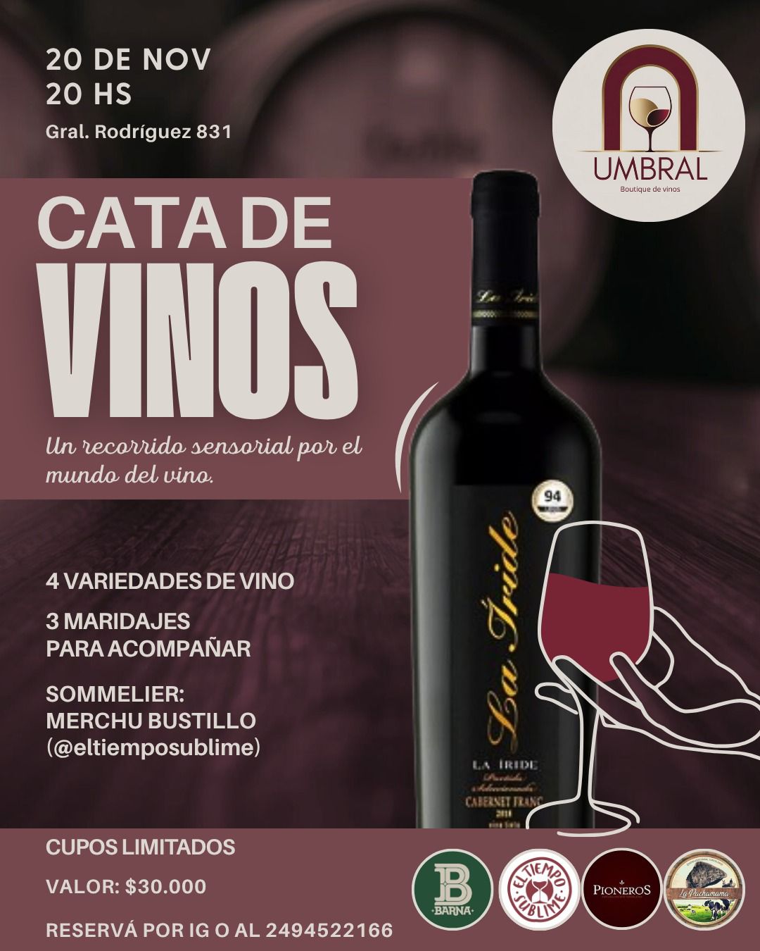 TICKET PARA CATA DE VINOS 20/11 20:00 HS