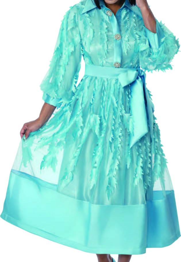 Aqua Feathered Midi Dress