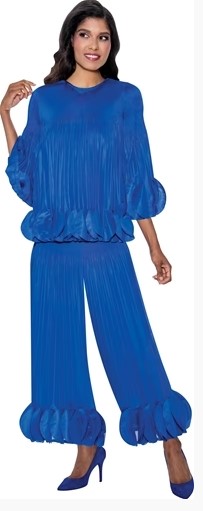 Women's Royal Blue Pleated Pant Set