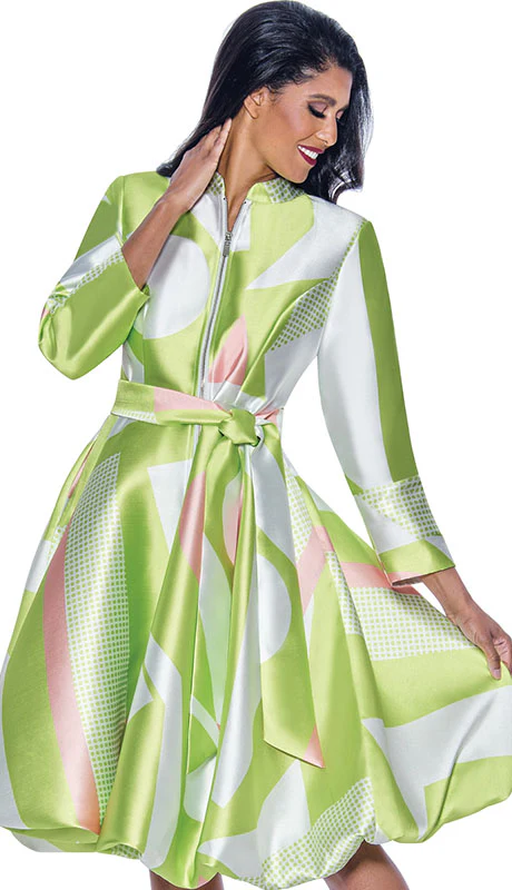 Green and White Patterned Midi Dress