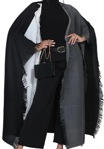 COLOR BLOCK FRINGE SHAWL SHAWL 