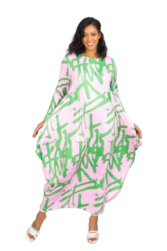 Abstract Pink and Green Maxi Dress