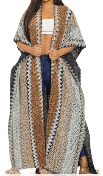 COLORFUL CHEVRON PATTERN LONG KIMONO