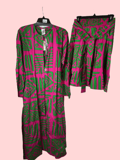 Tribal Print Geometric Coat and Skirt Set