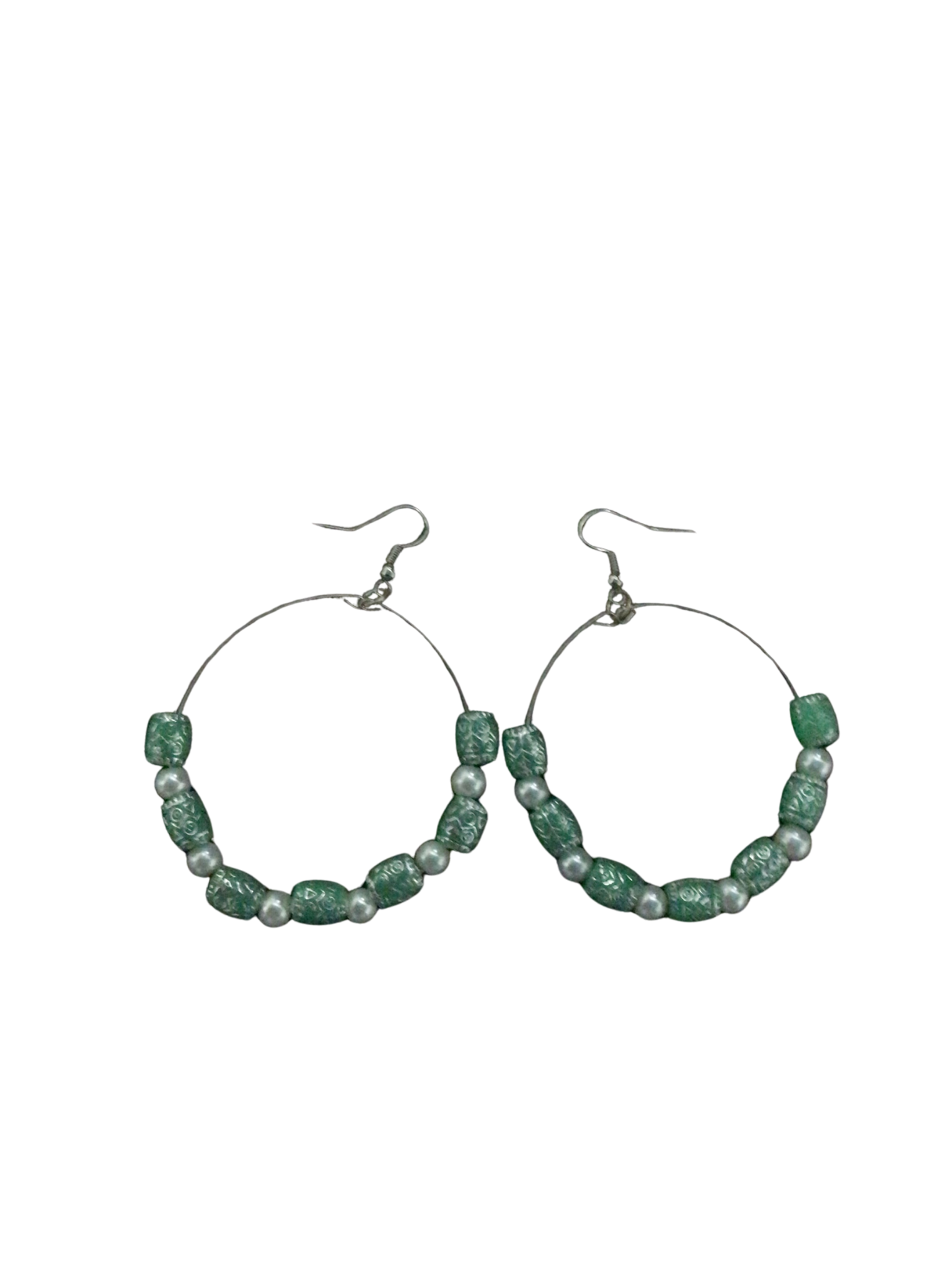 Green Beaded Hoop Earrings