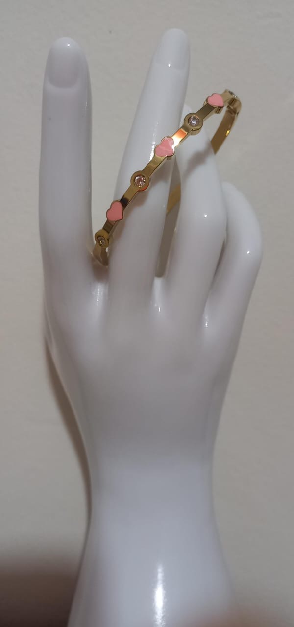 Brazalete de Corazones Rosados con Circones Blancos