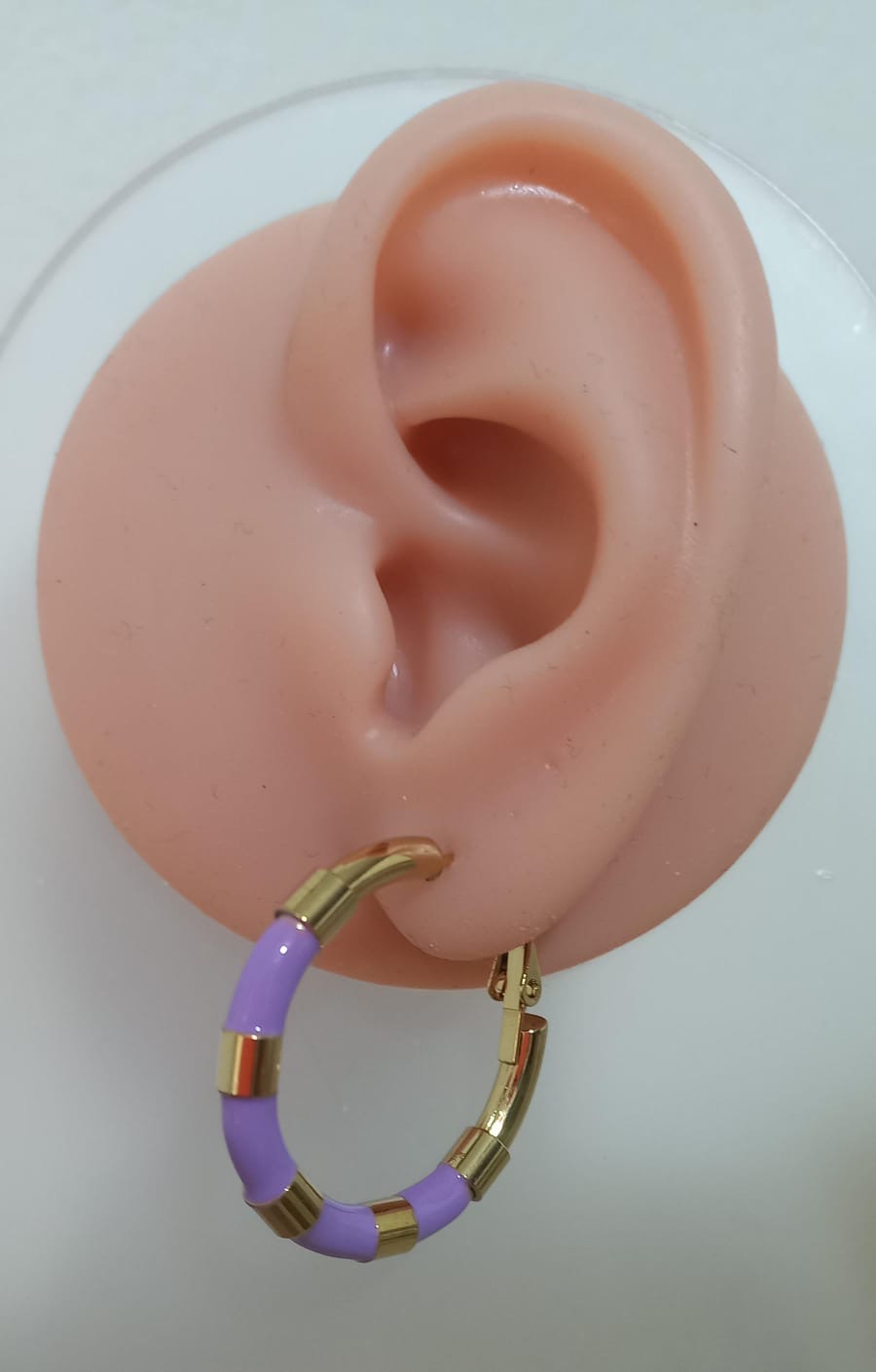 Candongas de Bambú Esmaltada Fucsia