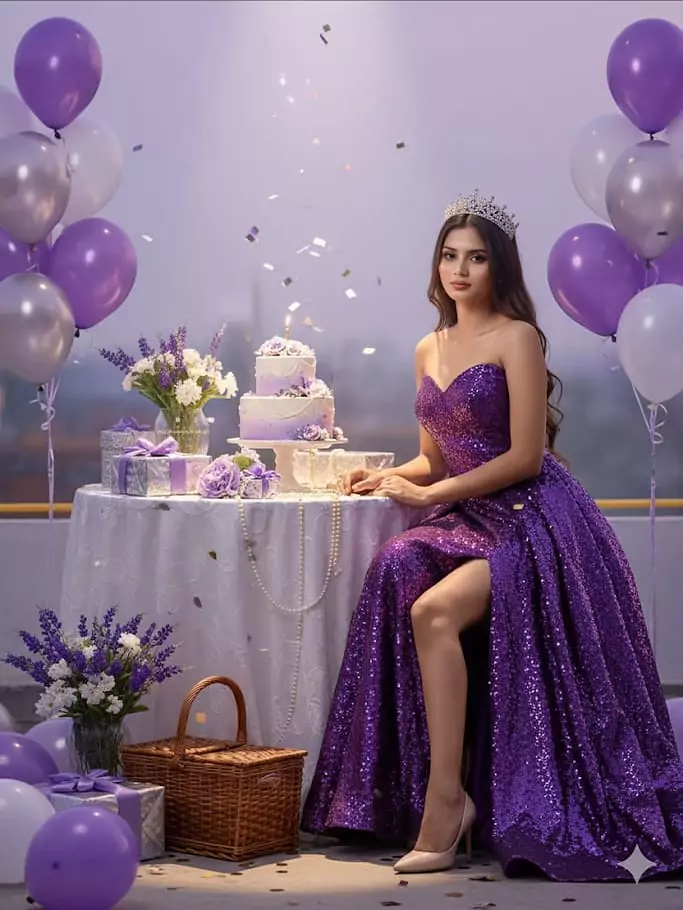 Purple Sequin Evening Gown