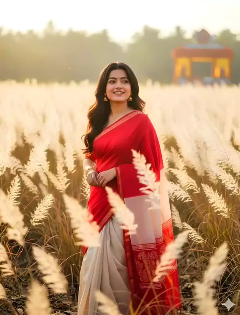 Elegant Red and White Saree