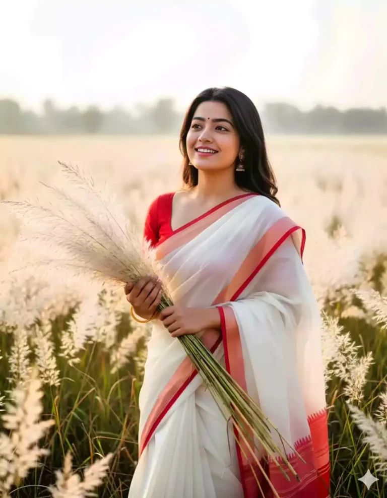 Traditional White and Red Saree bengali