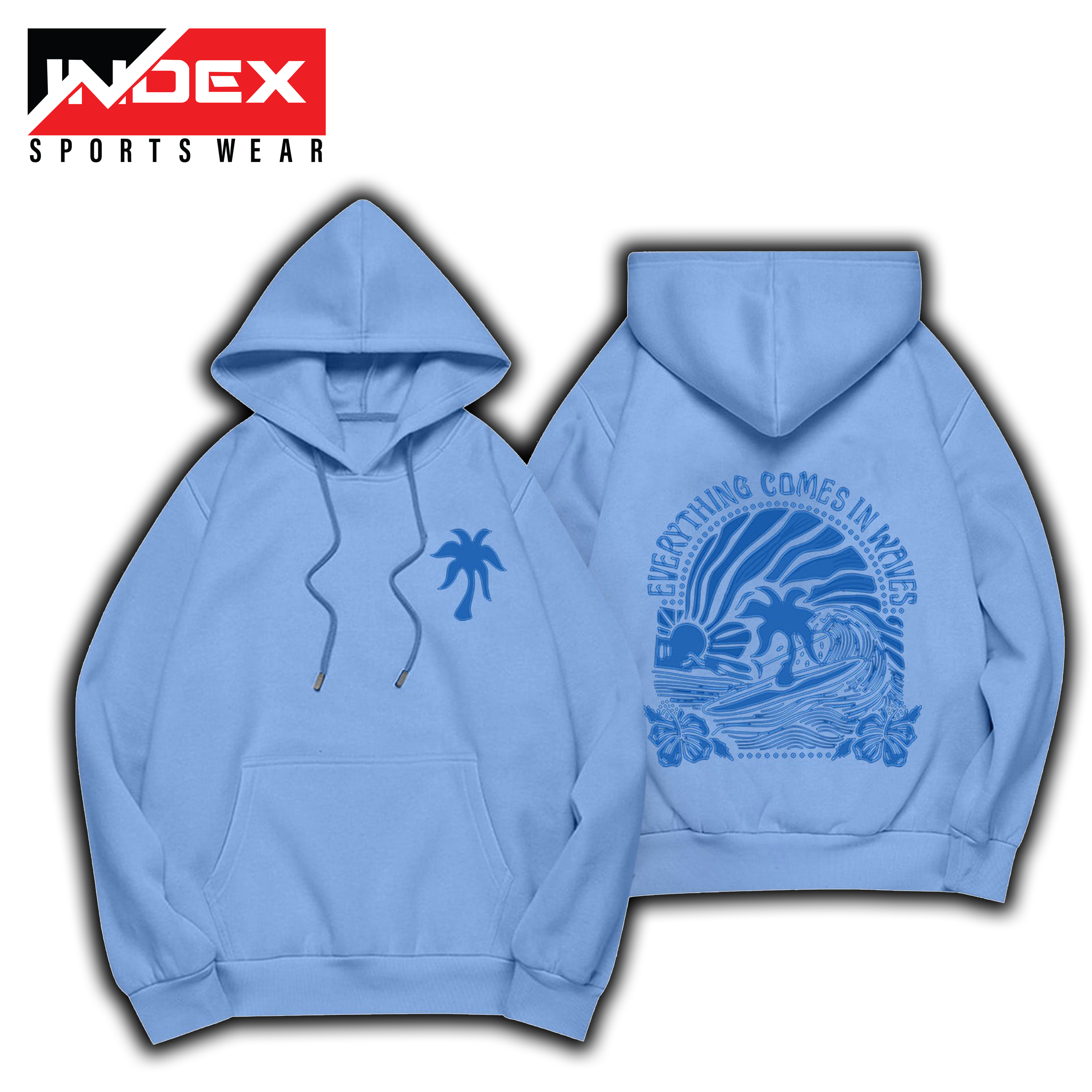 Light Blue Tropical Puff Print Hoodie