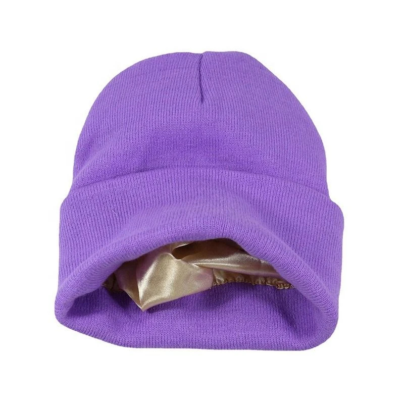 Purple Satin-Lined Beanie