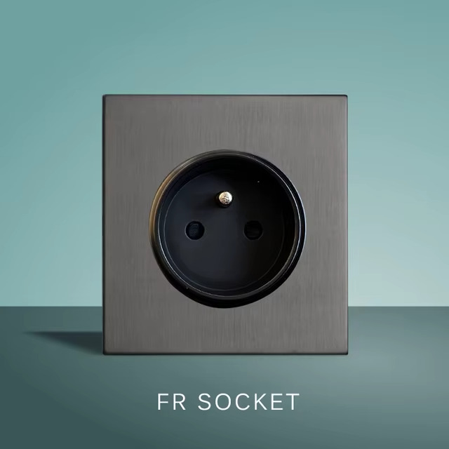 Prise électrique mural moderne design acier brossé gris - FR